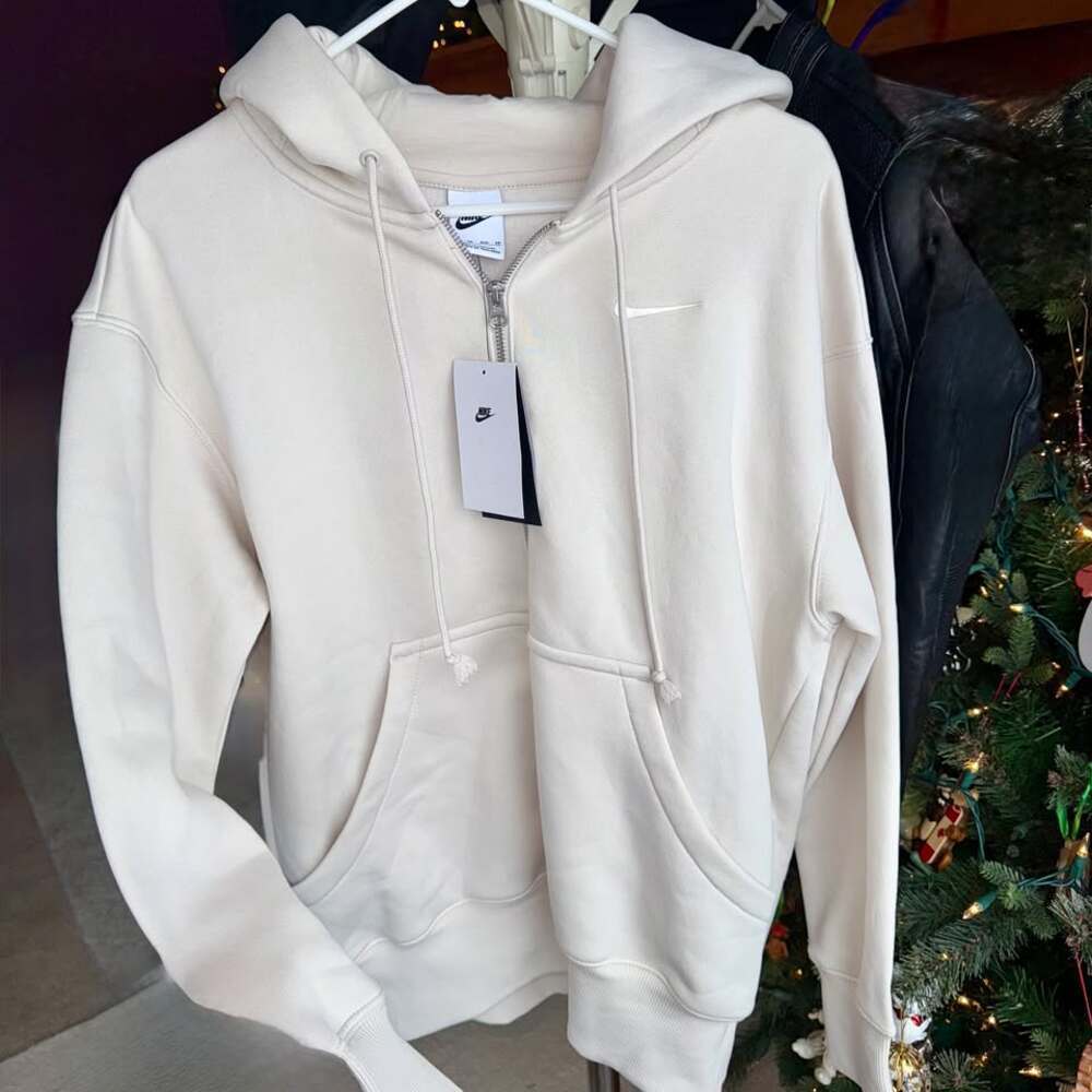 NEW NIKE Very Oversized Phoenix Women's Nike Full Zip Up Fleece Hoodie Tan/Beige